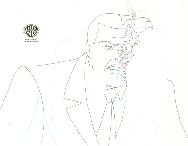 Batman The Animated Series Original Production Cel Signed by Kevin Altieri with Matching Drawing: Two-Face For Sale