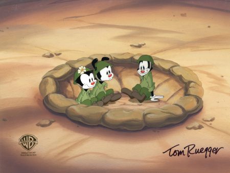 Animaniacs Original Production Cel on Original Background Signed by Tom Ruegger: Wakko, Yakko, Dot For Cheap