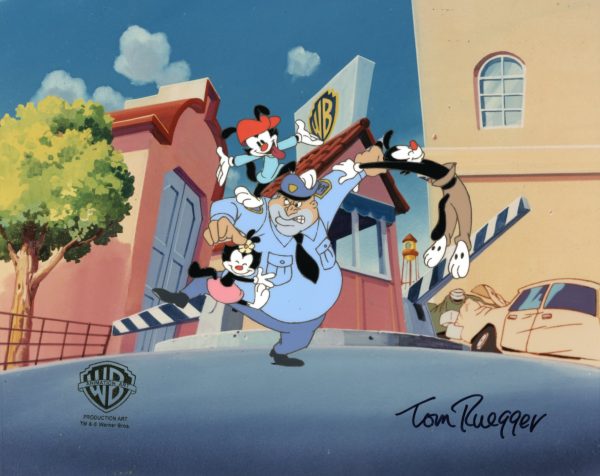 Animaniacs Original Production Cel Signed by Tom Ruegger: Yakko, Wakko, Dot, Ralph Fashion