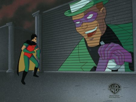 Batman The Animated Series Original Production Cel on Original Background: Robin, Riddler Discount