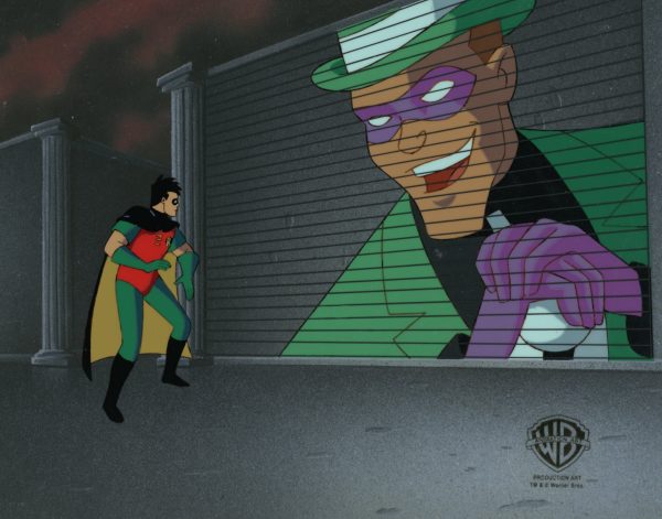 Batman The Animated Series Original Production Cel on Original Background: Robin, Riddler Discount