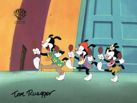 Animaniacs Original Production Cel with Matching Drawing Signed by Tom Ruegger: Wakko, Yakko, and Dot Sale