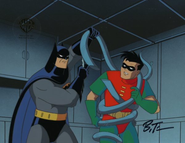 Batman The Animated Series Original Production Cel with Matching Drawing signed by Bruce Timm: Batman, Robin Online Hot Sale