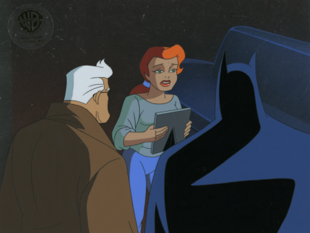 Batman The Animated Series Original Production Cel On Original Background: Batman, Gordon, Pamela For Sale