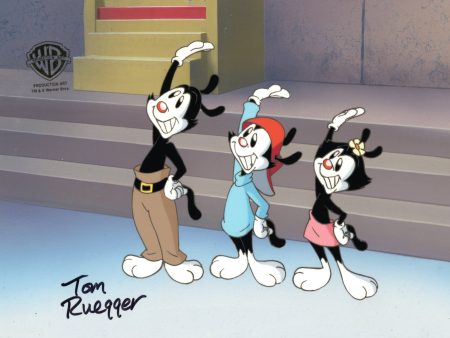 Animaniacs Original Production Cel on Original Background Signed by Tom Ruegger: Yakko, Wakko, Dot Sale