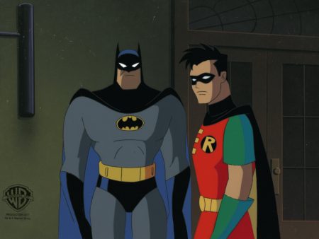 Batman The Animated Series Original Production Cel On Original Background: Batman, Robin Sale