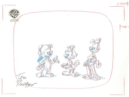 Animaniacs Original Production Layout Drawing Signed by Tom Ruegger: Wakko, Yakko, Dot Online Hot Sale