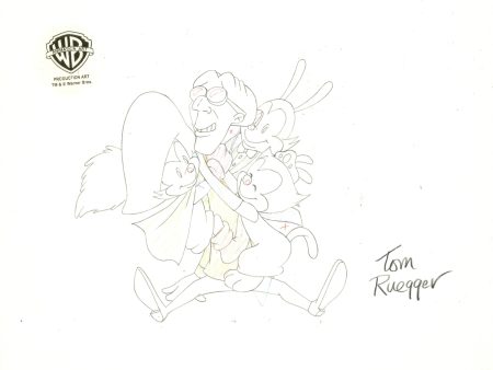 Animaniacs Original Production Drawing Signed by Tom Ruegger: Yakko, Wakko, Dot, Dr. Scratchansniff Online Sale