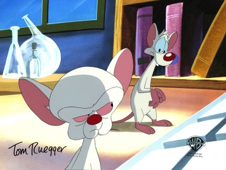 Pinky and the Brain Original Production Cel Signed by Tom Ruegger: Pinky, Brain For Sale