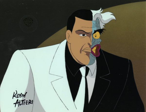 Batman The Animated Series Original Production Cel Signed by Kevin Altieri with Matching Drawing: Two-Face For Sale