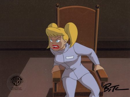 Batman The Animated Series Original Production Cel with Matching Drawing on Original Background signed by Bruce Timm: Harleen For Sale