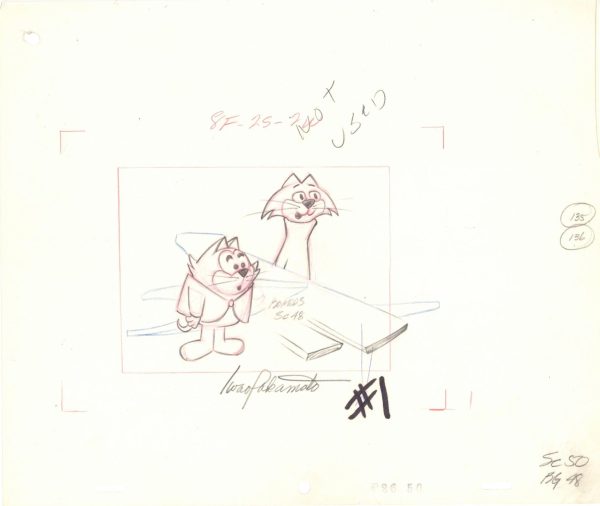 Top Cat, Benny the Ball, Choo Choo Layout Drawing Double App Signed Iwao Takamoto Circa 1960s Supply