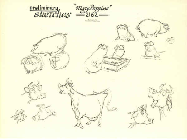 Mary Poppins Original Stat Model Sheet: Preliminary Animal Sketches Sale