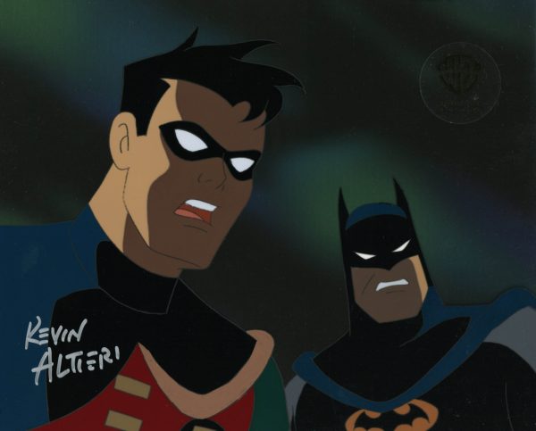 Batman The Animated Series Original Production Cel Signed by Kevin Altieri with Matching Drawing: Batman, Robin Supply