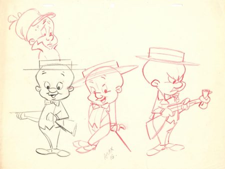 Elmer Fudd Character Model Drawing Signed by Alex Ignatiev Cheap