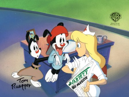 Animaniacs Original Production Cel Signed by Tom Ruegger: Yakko, Wakko, Hello Nurse Fashion