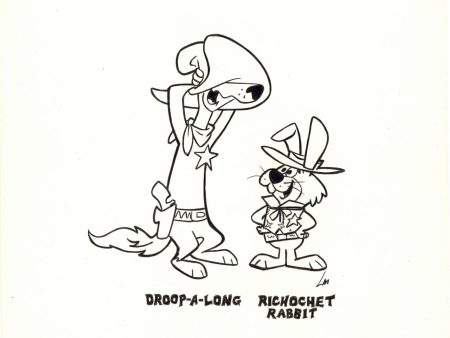 Droop-A-Long Coyote and Ricochet Rabbit Pen and Ink Drawing Circa 1960s Discount