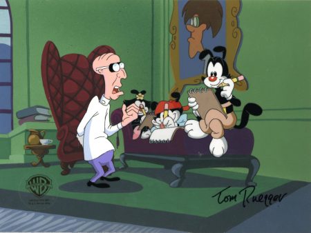 Animaniacs Original Production Cel Signed by Tom Ruegger: Dr. Scratchansniff, Yakko, Wakko, Dot Supply