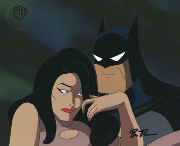 Batman The Animated Series Original Production Cel Signed by Bruce Timm: Batman and Talia Al Ghul Hot on Sale