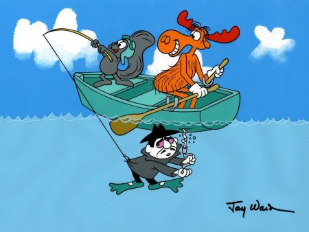 Rocky and Bullwinkle Scene Cel signed by Jay Ward: Rocky, Bullwinkle, Boris Badenov Hot on Sale