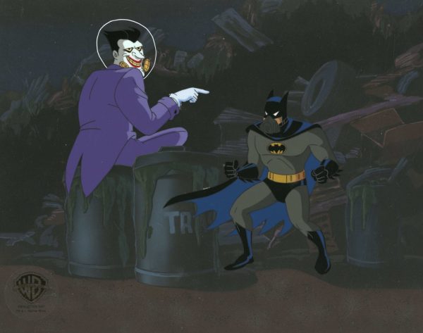 Batman The Animated Series Original Production Cel On Original Background with Matching Drawing: Batman and Joker For Discount