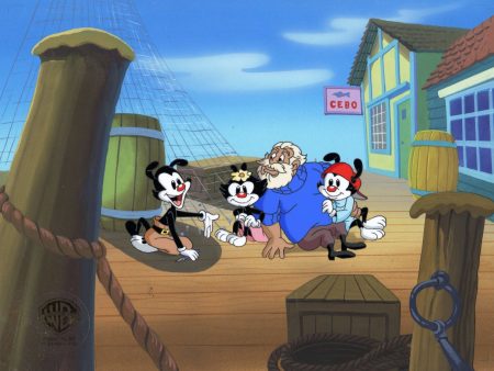 Animaniacs Original Production Cel on Original Hand-Painted Background:  Yakko, Wakko, Dot, Ernest Hemingway Online now