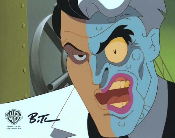 Batman The Animated Series Original Production Cel with Matching Drawing Signed by Bruce Timm: Two-Face Discount