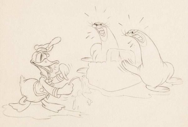 Mickey s Circus Donald Duck and Sea Lions Original Production Publicity Drawing Discount