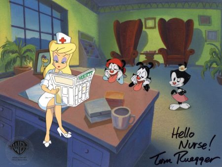 Animaniacs Original Production Cel Signed by Tom Ruegger: Hello Nurse, Wakko, Yakko, Dot For Cheap