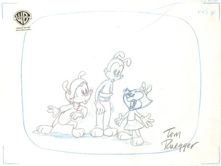 Animaniacs Original Production Drawing Signed by Tom Ruegger: Wakko, Yakko, Dot Discount