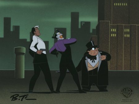 Batman The Animated Series Original Production Cel Signed by Bruce Timm: Joker, Two-Face, and Penguin Hot on Sale