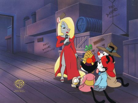 Animaniacs Original Production Cel on Original Hand-Painted Production Background:  Yakko, Wakko, Dot and Minerva on Sale