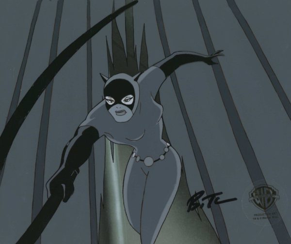 Batman The Animated Series Original Production Cel with Matching Drawing Signed by Bruce Timm: Catwoman on Sale