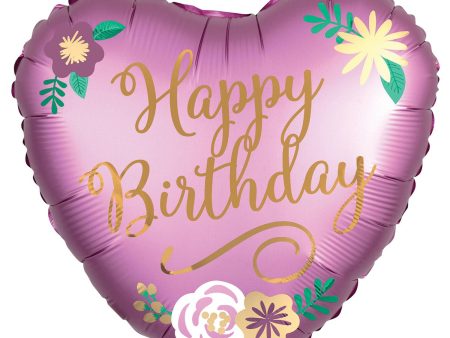 Birthday Satin Flowers Foil Balloon 45cm For Discount