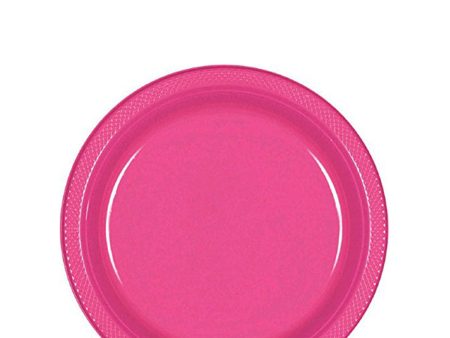 Bright Pink Plastic Plates 7in, 20pcs Supply