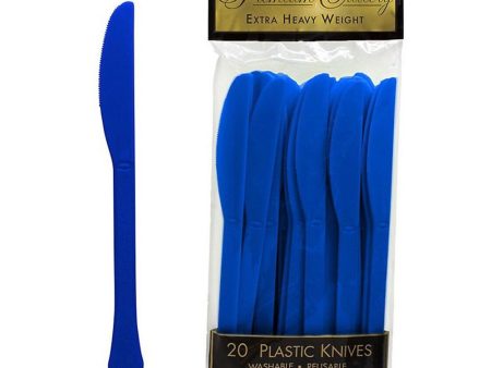 Bright Royal Blue Heavy Weight Plastic Knives 20pcs For Sale