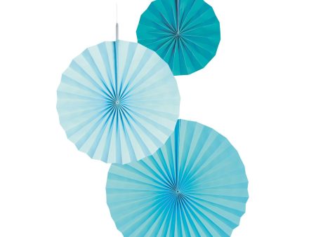 Aqua Glamor Paper Fan Decorations 3pcs Discount