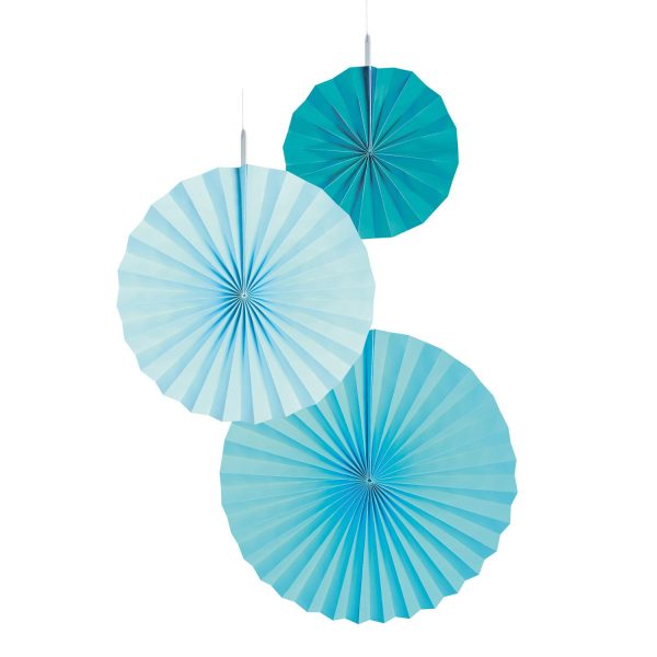 Aqua Glamor Paper Fan Decorations 3pcs Discount