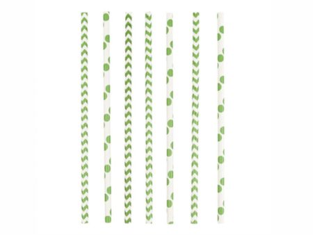 Dots & Chevron Kiwi Paper Drinking Straws 24pcs Online