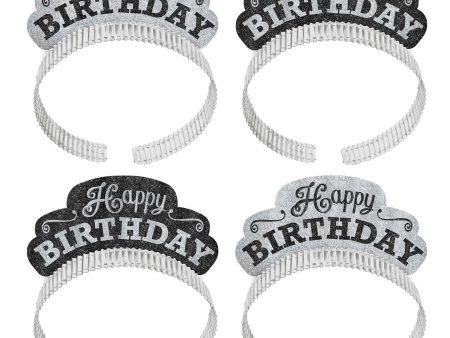 Black and White Happy Birthday Tiaras 12pcs For Sale