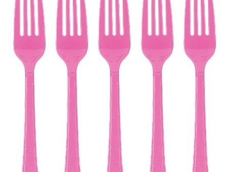 Bright Pink Heavy Weight Plastic Forks 20pcs For Sale