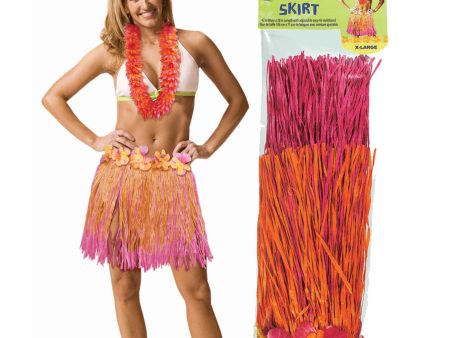 Adult XL Pink & Orange Hula Skirt 18 x 42in Online