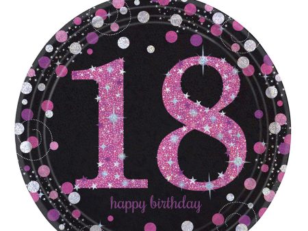 18 Pink Sparkling Celebration Paper Plates 9in, 8pcs Online Sale