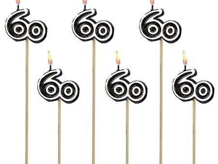 60th Birthday Decorative Pick Candles 6pcs For Cheap