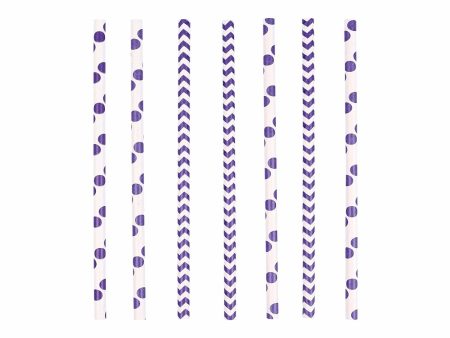 Dots & Chevron New Purple Paper Drinking Straws 24pcs Discount