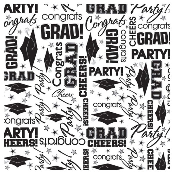 Graduation Black & White Wrapping Tissue Paper 8pcs For Sale